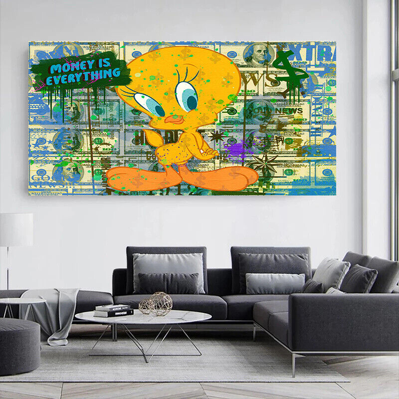 Leinwand Bilder Tweety Money Pop Art Wandbilder -Hochwertiger Kunstdruck B8495