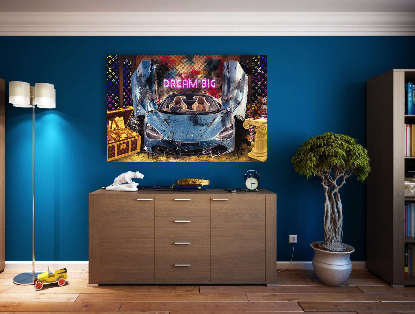 Leinwand Bilder Sportwagen Dream big Abstrakt Wandbilder-Hochwertiger Kunstdruck B8414