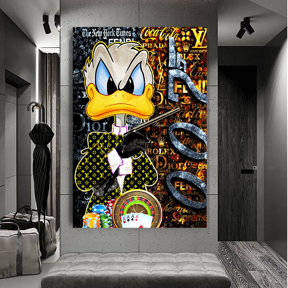 Leinwand Bilder Dagobert Duck 007 Pop Art Wandbilder -Hochwertiger Kunstdruck B8418