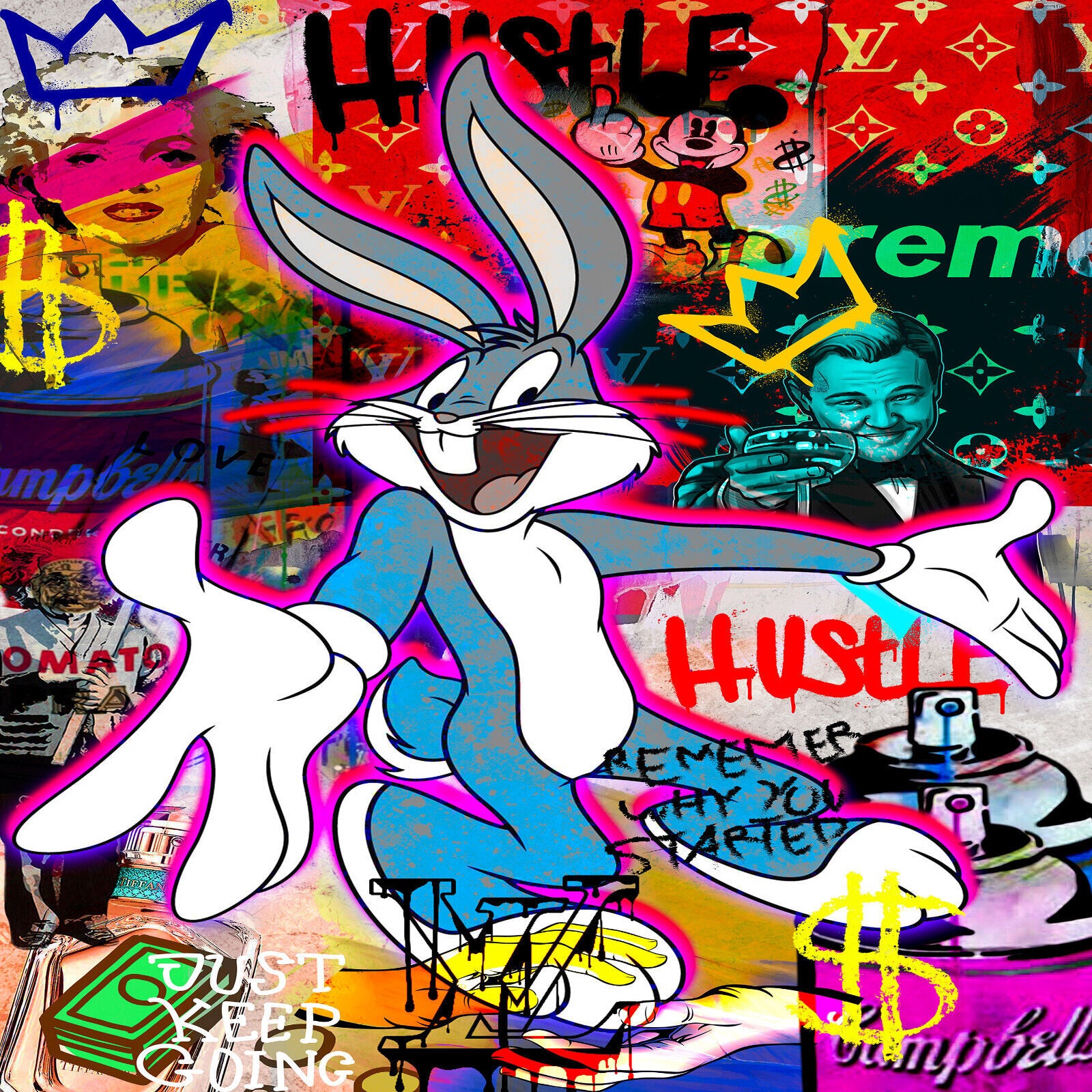 Leinwand Bilder Bugs Bunny Hustle Pop Art Wandbilder -Hochwertiger Kunstdruck B8487