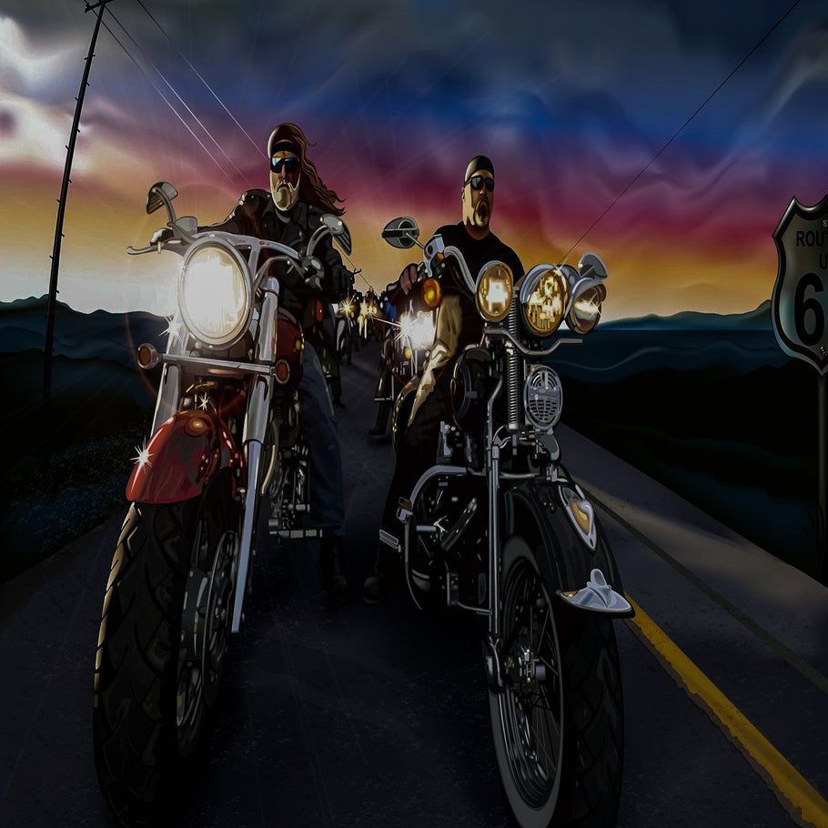 Leinwand Biker Motorräder Route 66 Bilder Wandbilder - Hochwertiger Kunstdruck A 3806