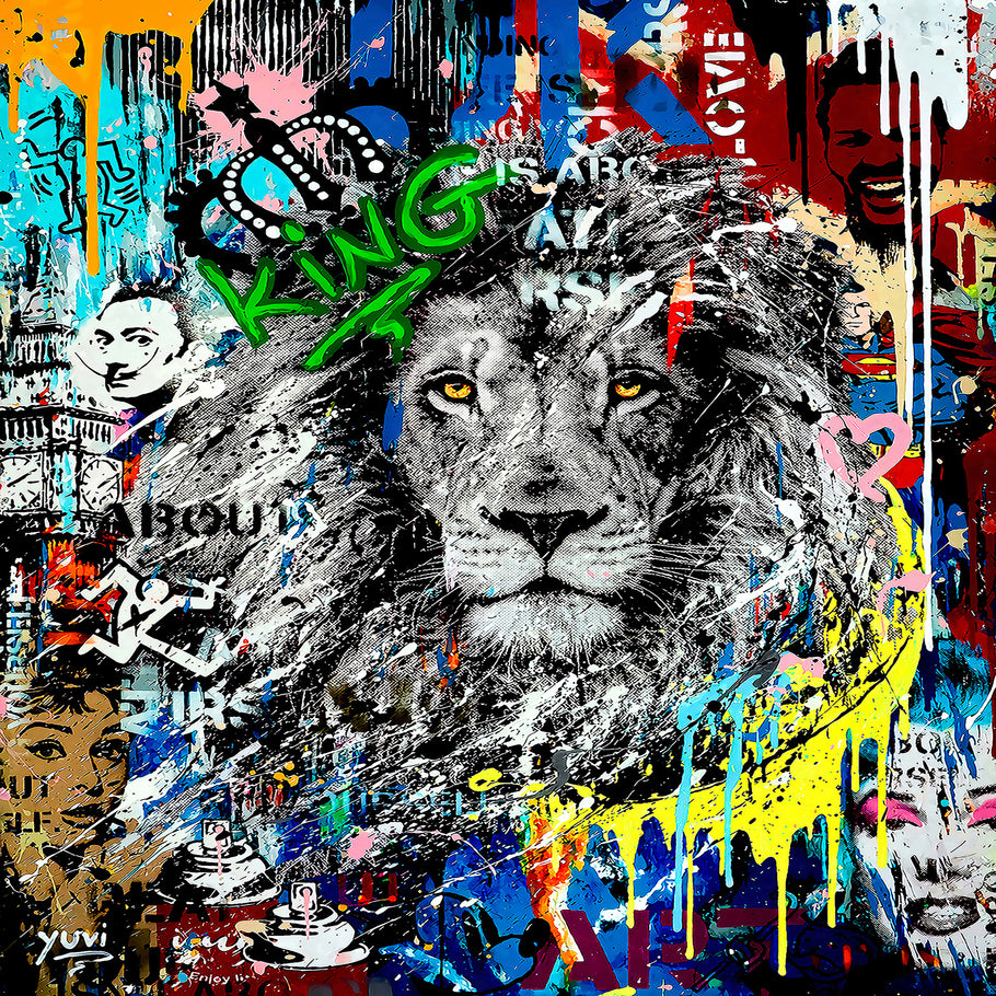 Leinwand Pop Art Löwe König lion Bilder Wandbilder - Hochwertiger Kunstdruck A4004