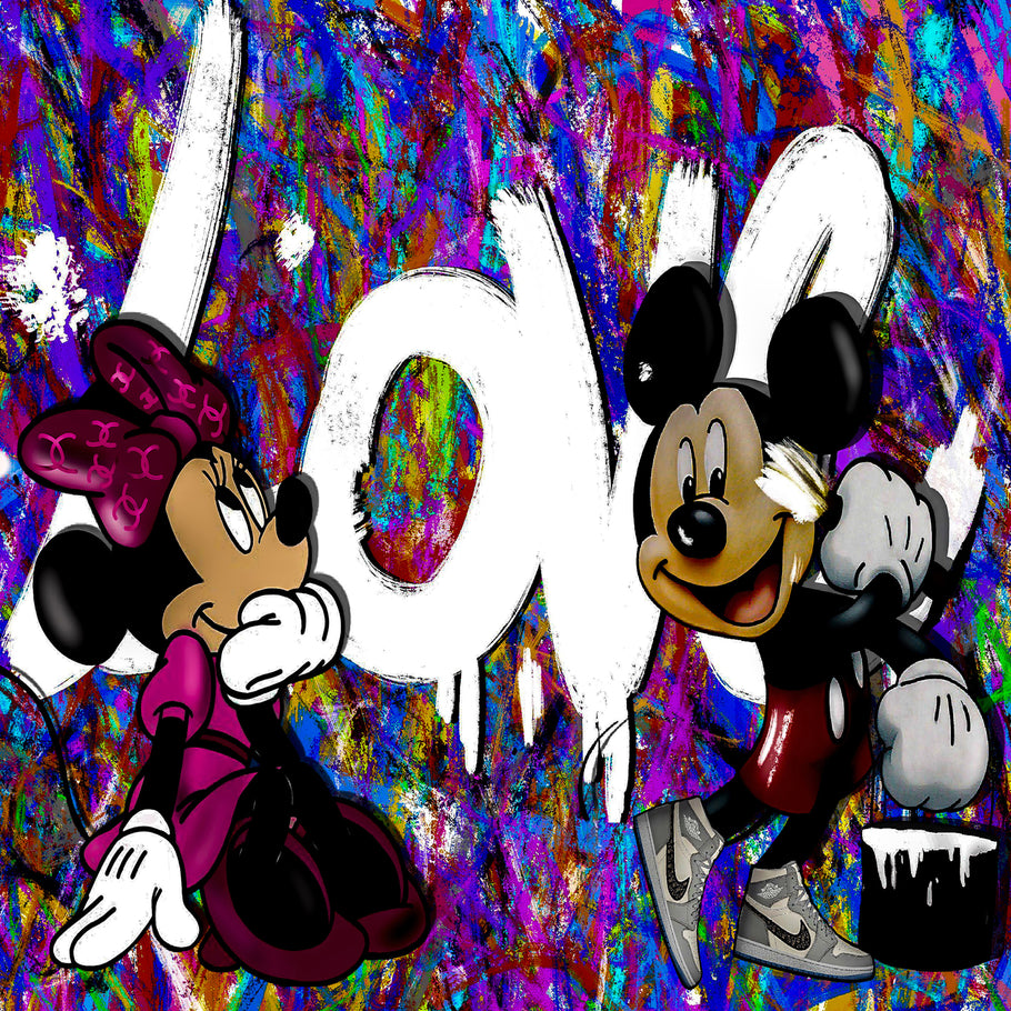 Pop Art Micky Maus Love Leinwand Bilder Wandbilder - Hochwertiger Kunstdruck B8008