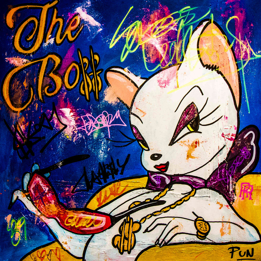 Pop Art The Boss Cat Leinwand Bilder Wandbilder - Hochwertiger Kunstdruck B8072