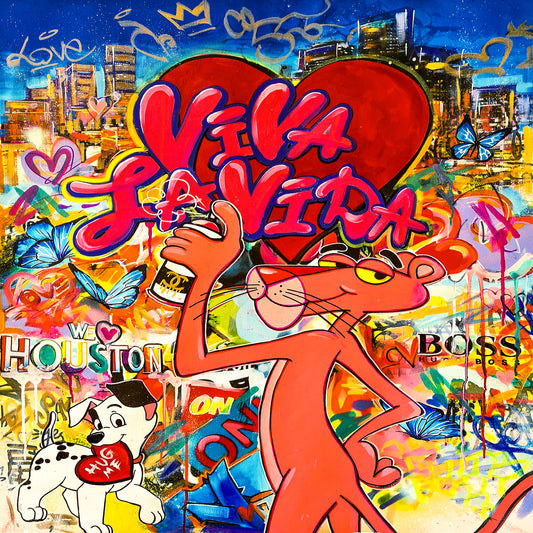 Leinwand Bilder Rosarote Panther Viva la Vida Pop Art  - Hochwertiger Kunstdruck B8212