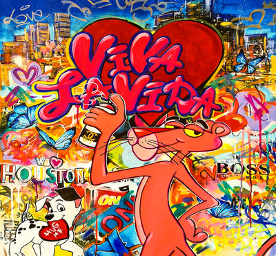 Leinwand Bilder Rosarote Panther Viva la Vida Pop Art  - Hochwertiger Kunstdruck B8212