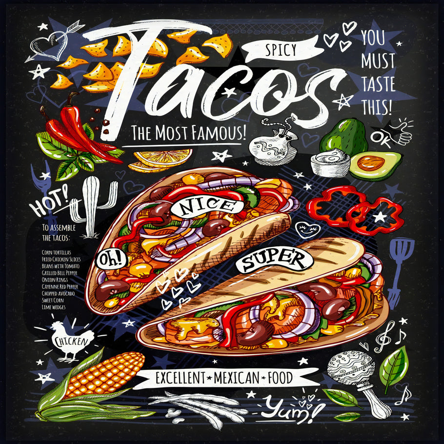 Leinwand Gastro Tacos Speisekarte Bilder Wandbilder - Hochwertiger Kunstdruck B8243
