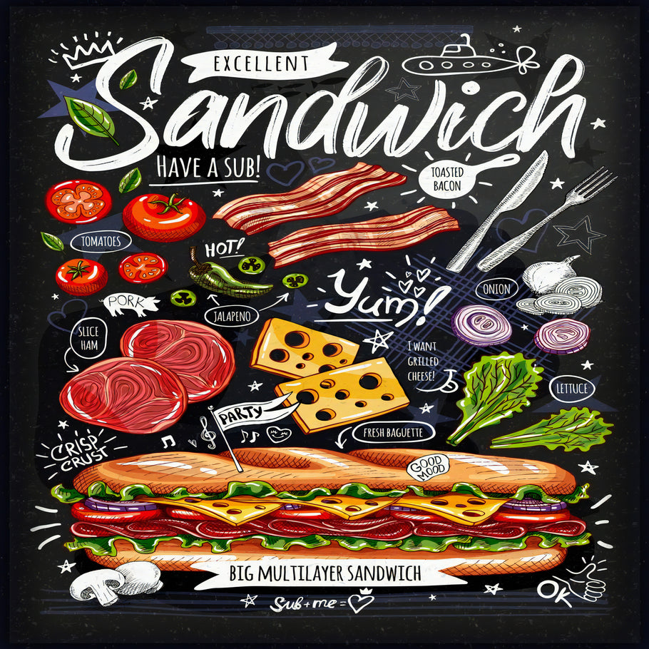 Leinwand Gastro Sandwich Speisekarte Bilder Wandbilder -Hochwertiger Kunstdruck B8248