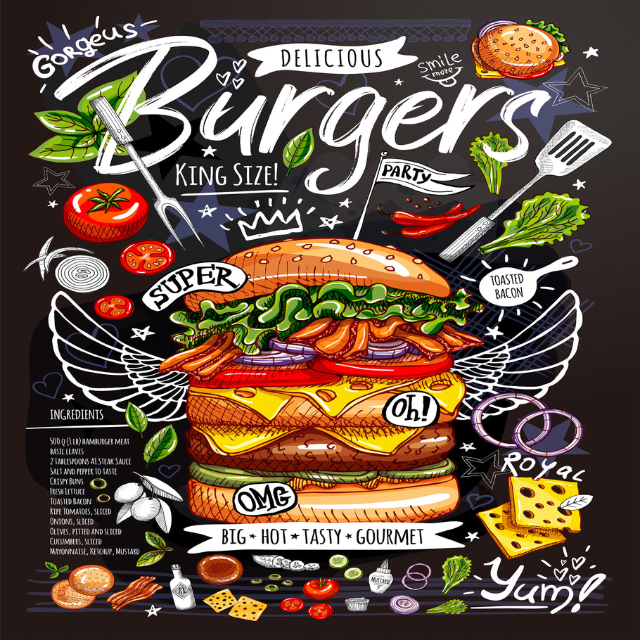 Leinwand Gastro Burger Speisekarte Bilder Wandbilder -Hochwertiger Kunstdruck B8250