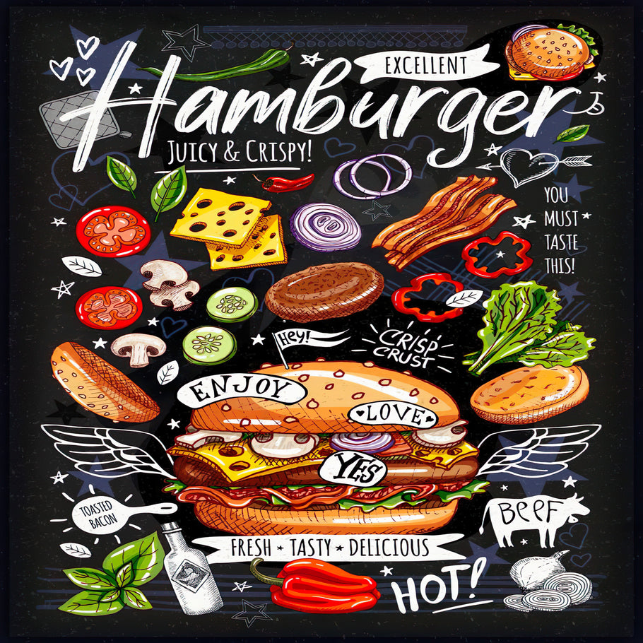 Leinwand Gastro Hamburger Speisekarte Bilder Wandbilder -Hochwertiger Kunstdruck B8251