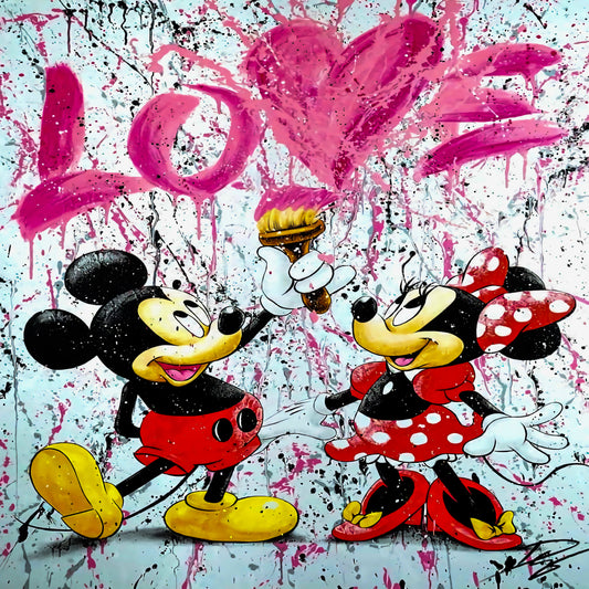 Leinwand Bilder Micky & Minnie love Pop Art Wandbilder - Hochwertiger Kunstdruck B8254