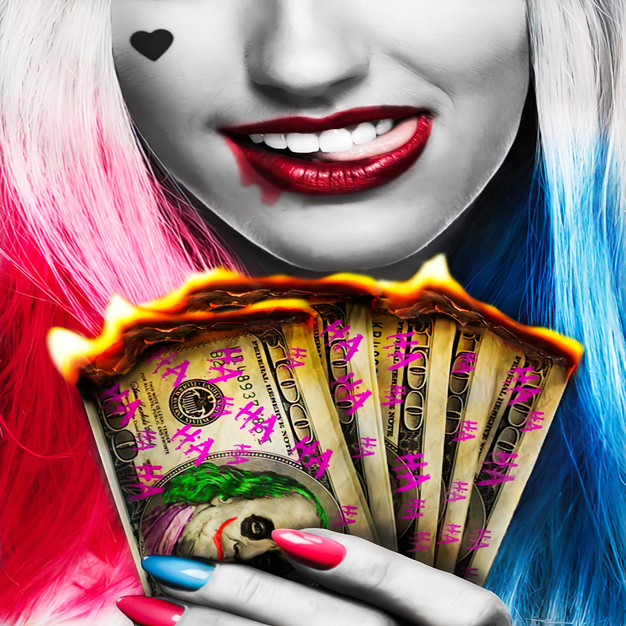Leinwand Frau Punk Farbenfroh Geld Bilder Wandbilder - Hochwertiger Kunstdruck B8262