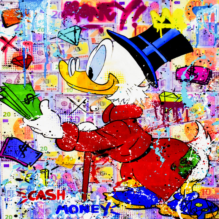 Leinwand Bilder Dagobert Duck Cash Pop Art Wandbilder-Hochwertiger Kunstdruck B8321