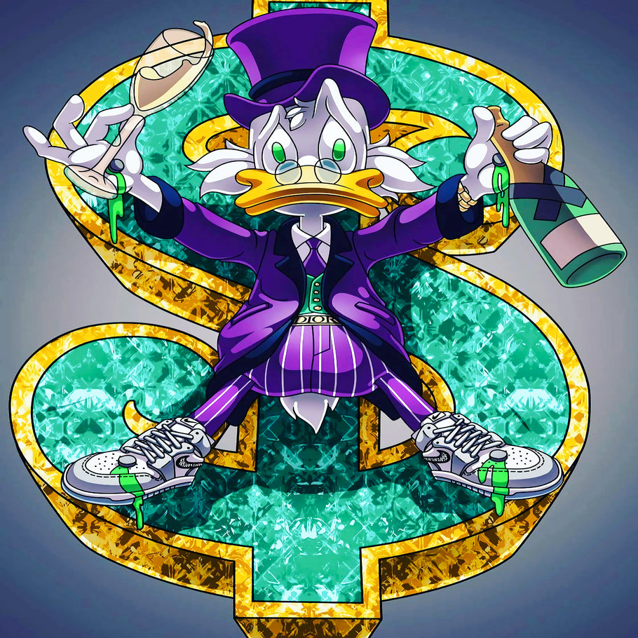 Leinwand Bilder Dagobert Duck Dollar Pop Art Wandbilder-Hochwertiger Kunstdruck B8326