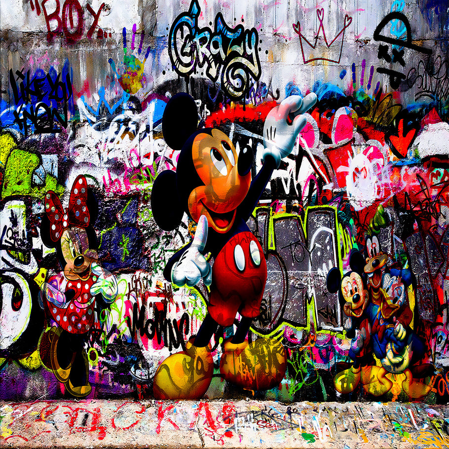 Leinwand Bilder Micky Maus Crazy Pop Art Wandbilder -Hochwertiger Kunstdruck B8335