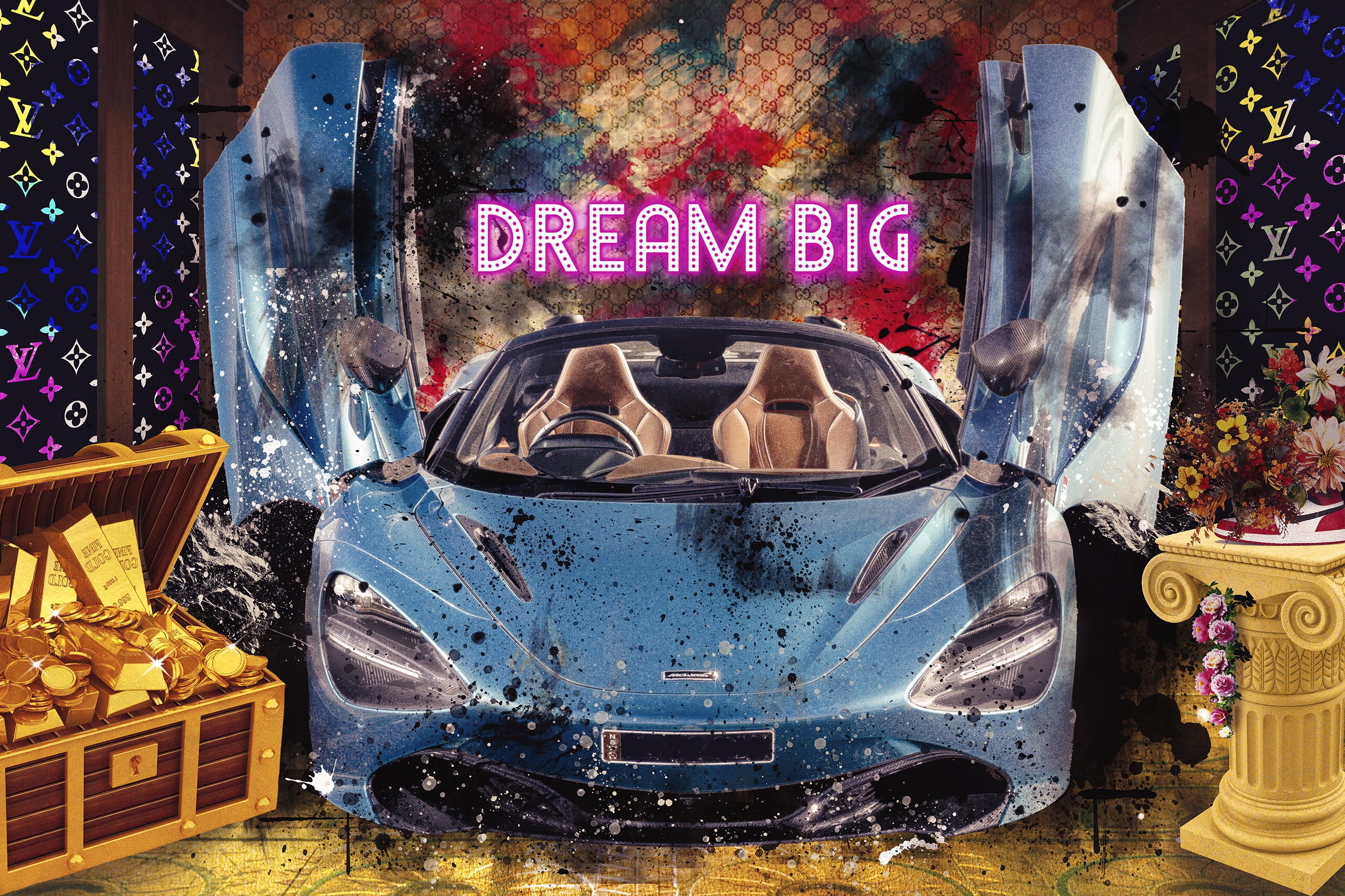 Leinwand Bilder Sportwagen Dream big Abstrakt Wandbilder-Hochwertiger Kunstdruck B8414