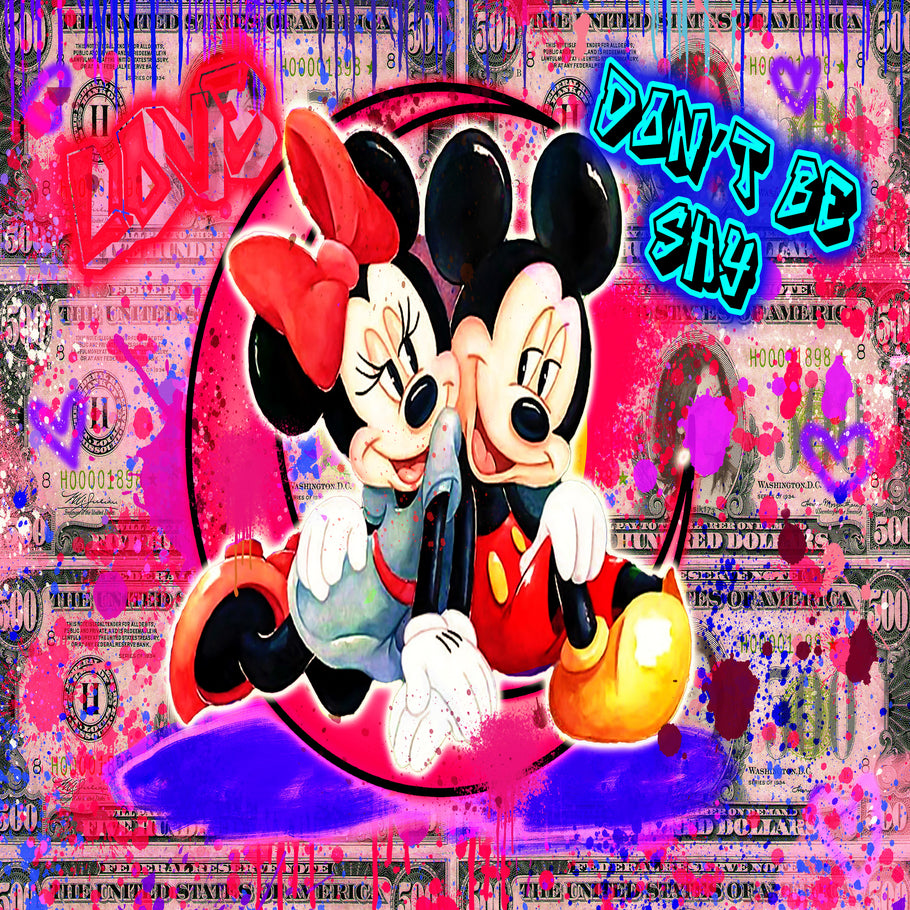 Leinwand Bilder Micky Minnie Maus Shy Pop Art Wandbilder-Hochwertiger Kunstdruck B8431