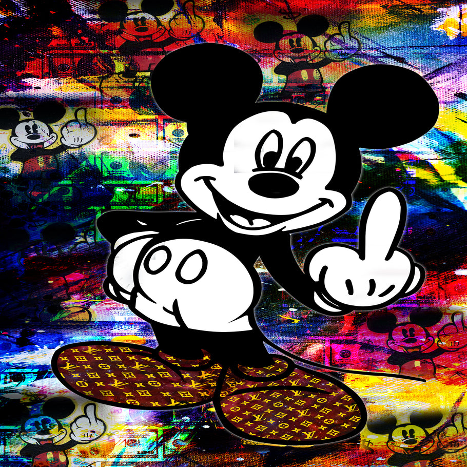 Leinwand Bilder Micky Maus StinkefingerPop Art Wandbilder-HochwertigerKunstdruck B8437