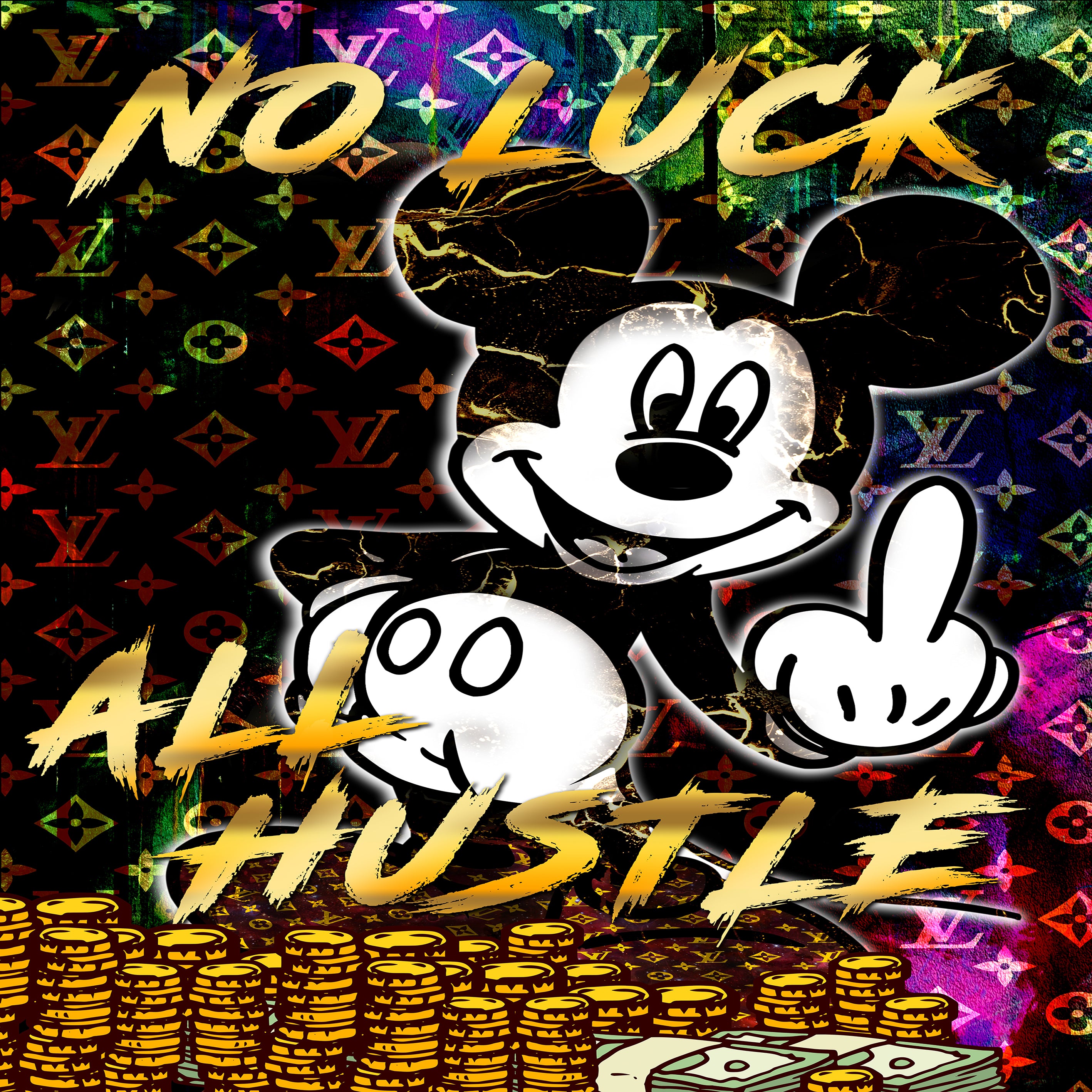 Leinwand Bilder Micky Maus All Hustle Pop Art Wandbilder-HochwertigerKunstdruck B8440