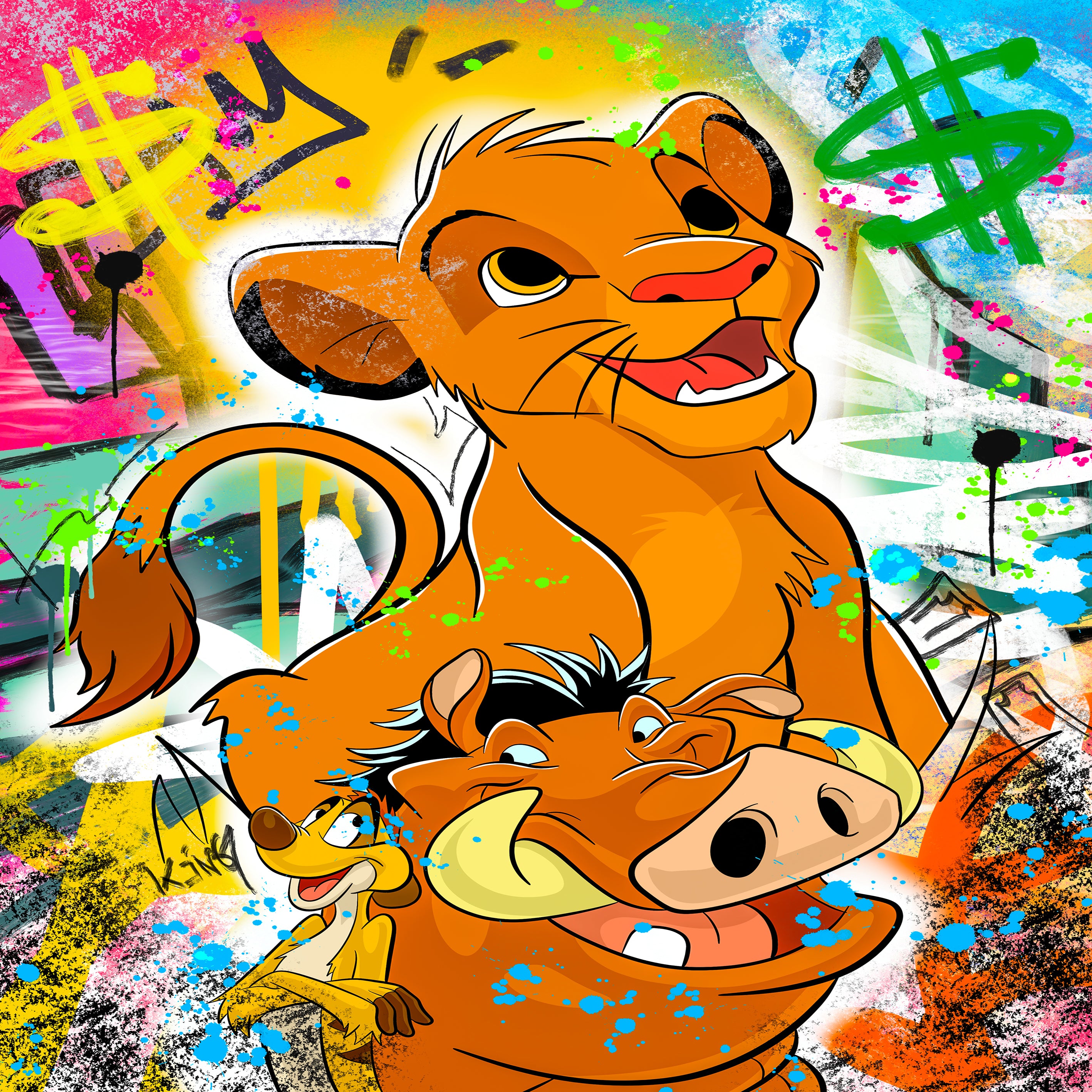 Leinwand Bilder Simba Timon Pumbaa PopArt Wandbilder -Hochwertiger Kunstdruck B8454