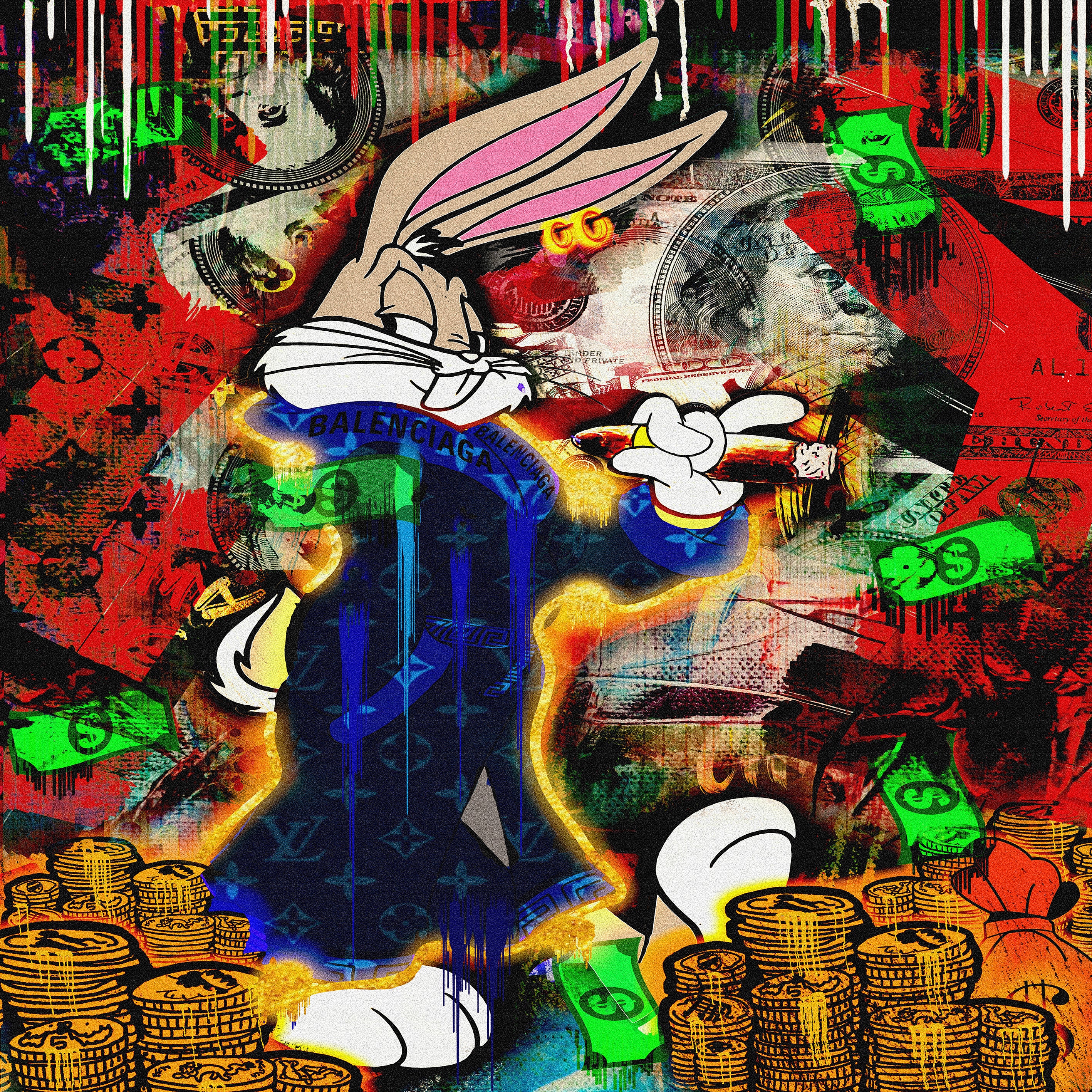 Leinwand Bilder Bugs Bunny Geld Reich Pop Art Wandbilder-Hochwertiger Kunstdruck B8473