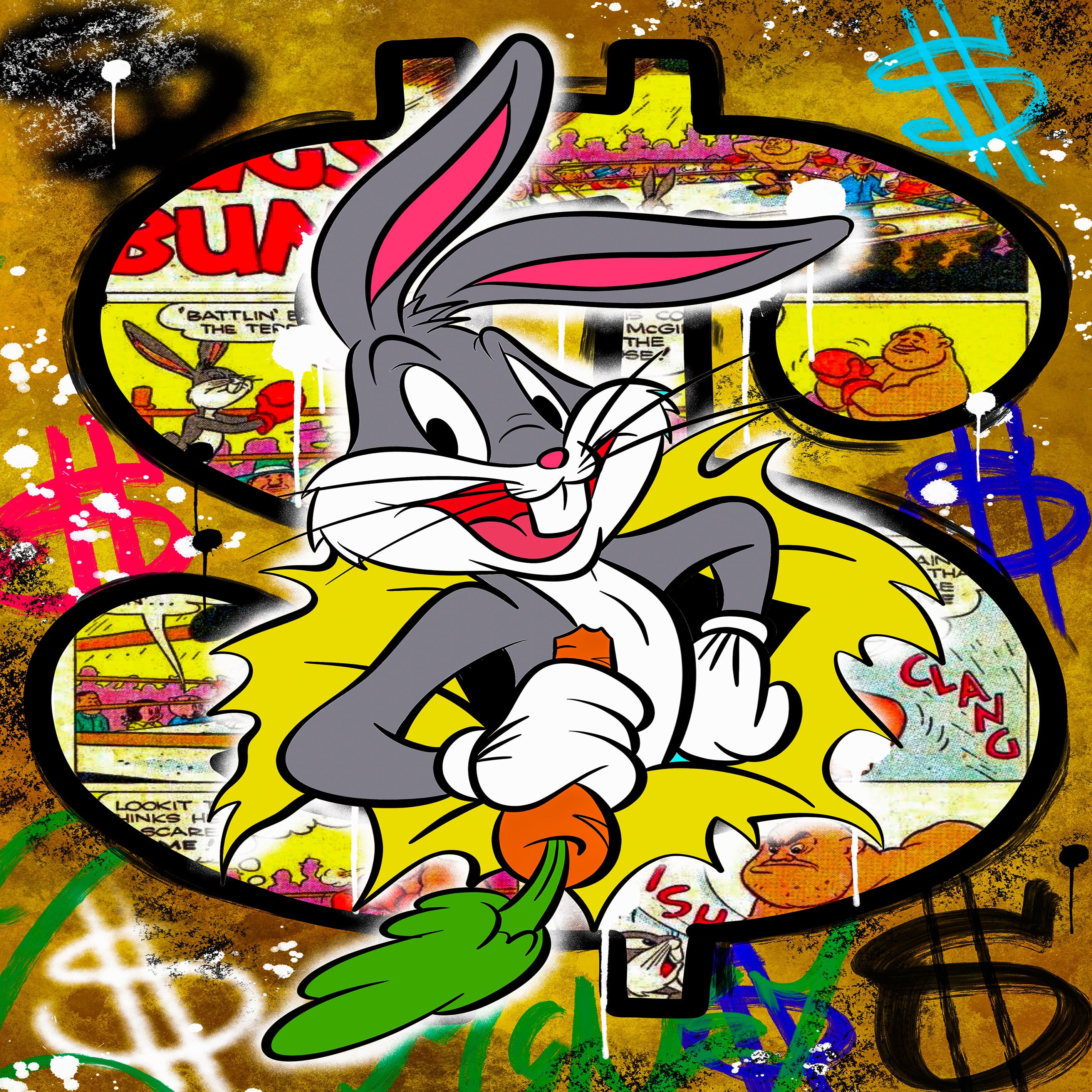 Leinwand Bilder Bugs Bunny Dollar  Pop Art Wandbilder -Hochwertiger Kunstdruck B8478