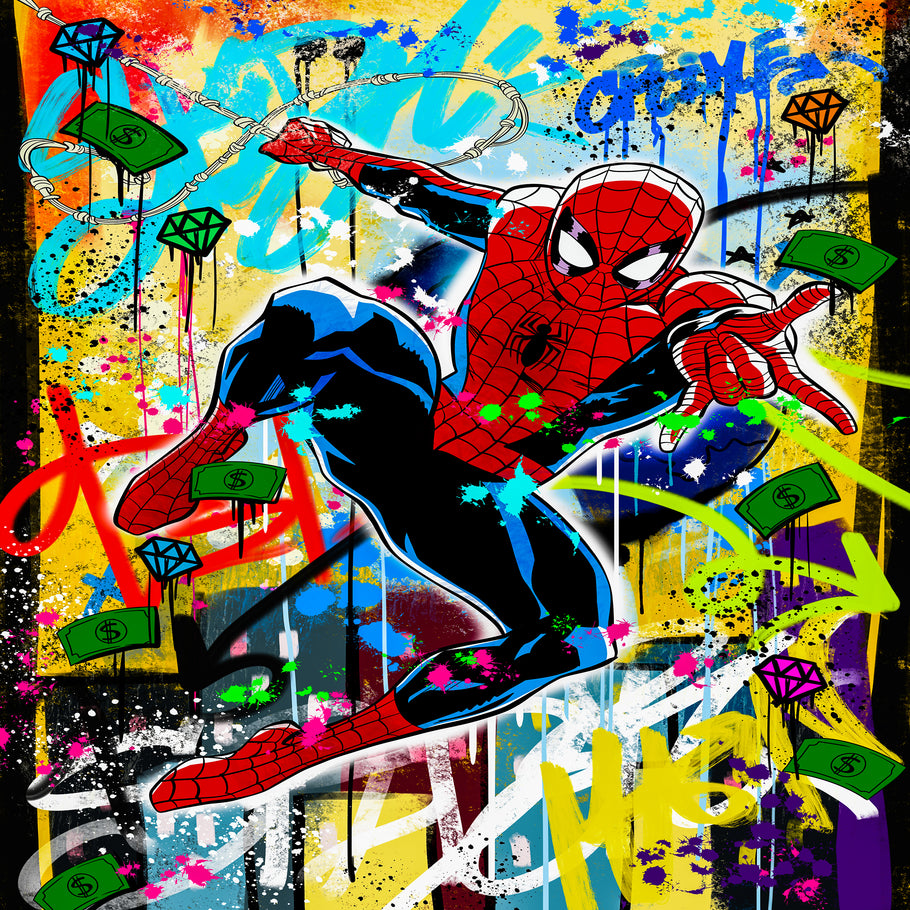 Leinwand Bilder Spider-Man Graffiti Pop Art Wandbilder -Hochwertiger Kunstdruck B8494