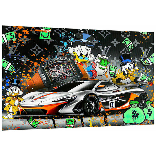 Pop Art Donald Duck Auto Leinwand Bilder Wandbilder - Hochwertiger Kunstdruck B8101