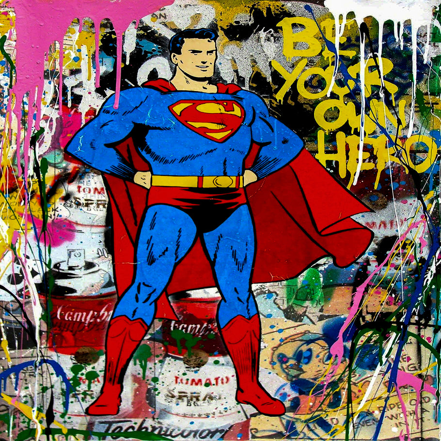 Pop Art Superman Hero Held Leinwand Bilder Wandbilder - Hochwertiger Kunstdruck P5405