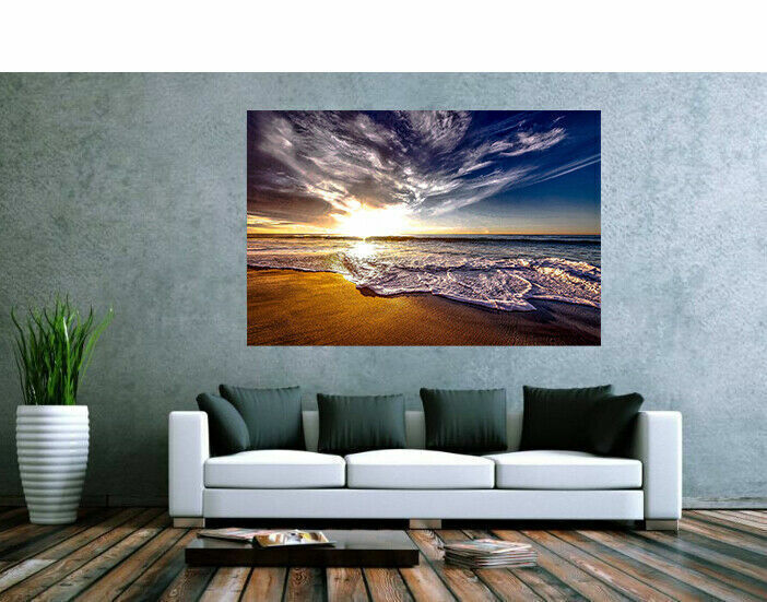 MagicCanvasArt Strand Sandmeer  Reisen Travel Bilder - Hochwertiger Kunstdruck A3099