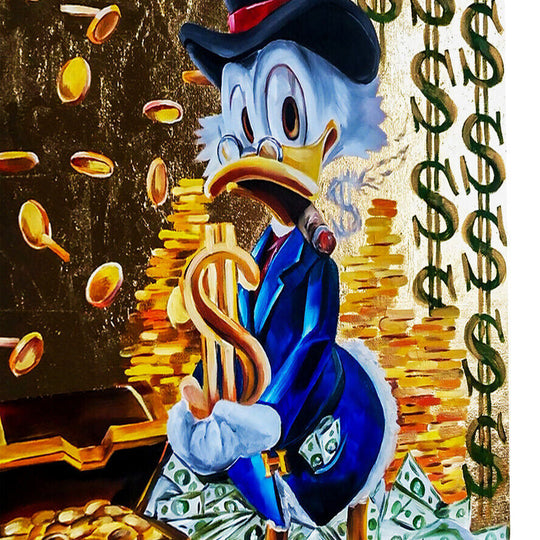 Leinwand Bilder Dagobert Duck Geld Pop Art Wandbilder -Hochwertiger Kunstdruck B8216