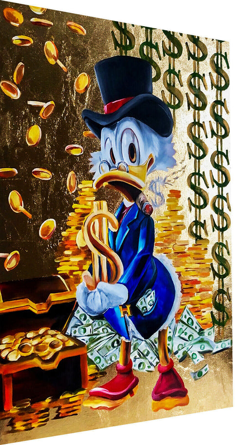 Leinwand Bilder Dagobert Duck Geld Pop Art Wandbilder -Hochwertiger Kunstdruck B8216