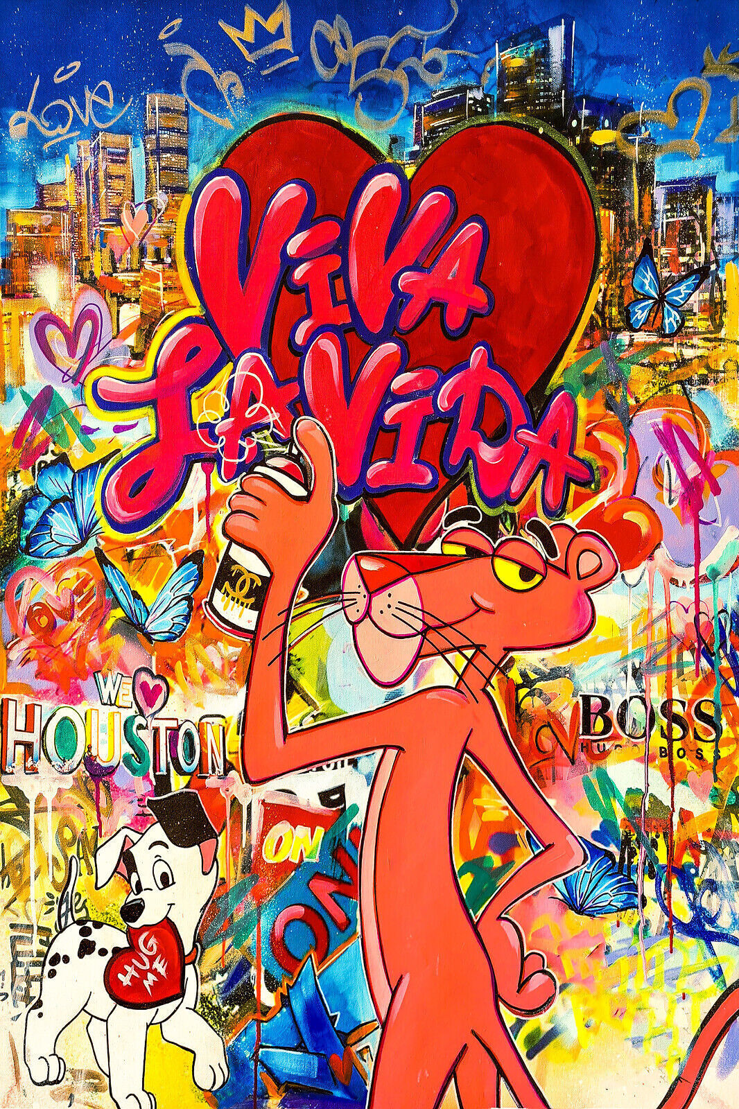 Leinwand Bilder Rosarote Panther Viva la Vida Pop Art  - Hochwertiger Kunstdruck B8212