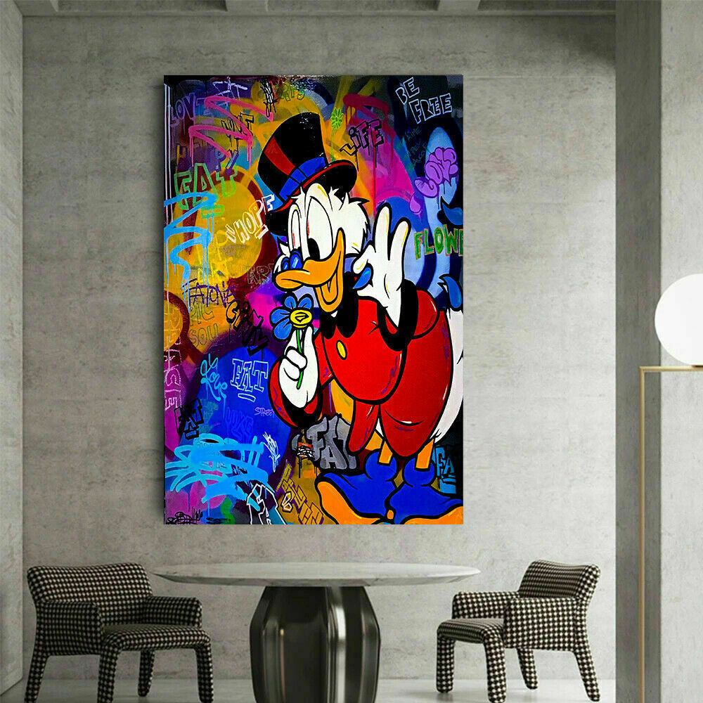 Pop Art Donald Duck Blume Leinwand Bilder Wandbilder - Hochwertiger Kunstdruck B8070