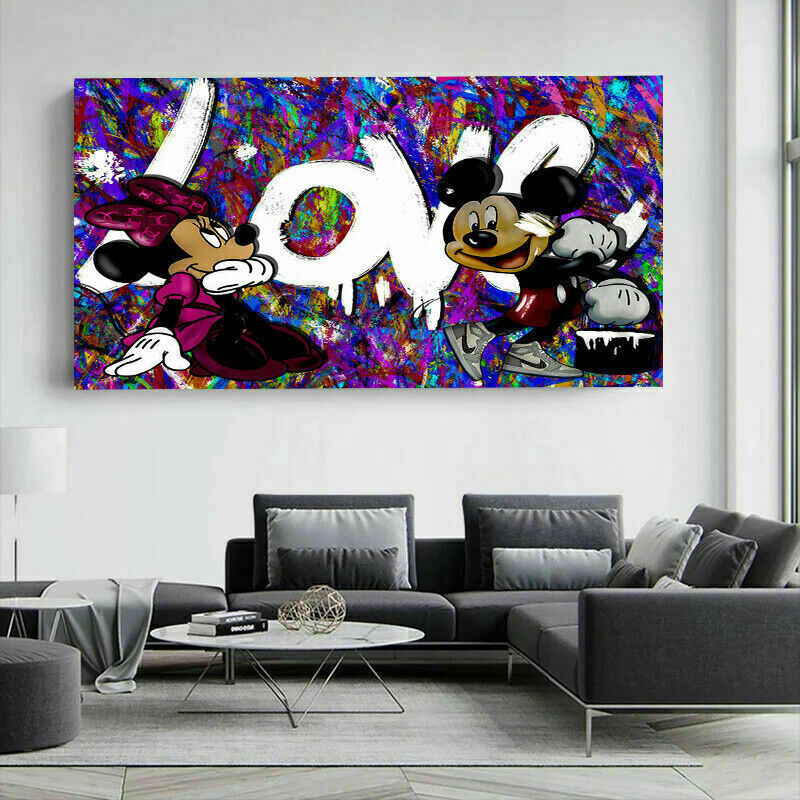 Pop Art Micky Maus Love Leinwand Bilder Wandbilder - Hochwertiger Kunstdruck B8008