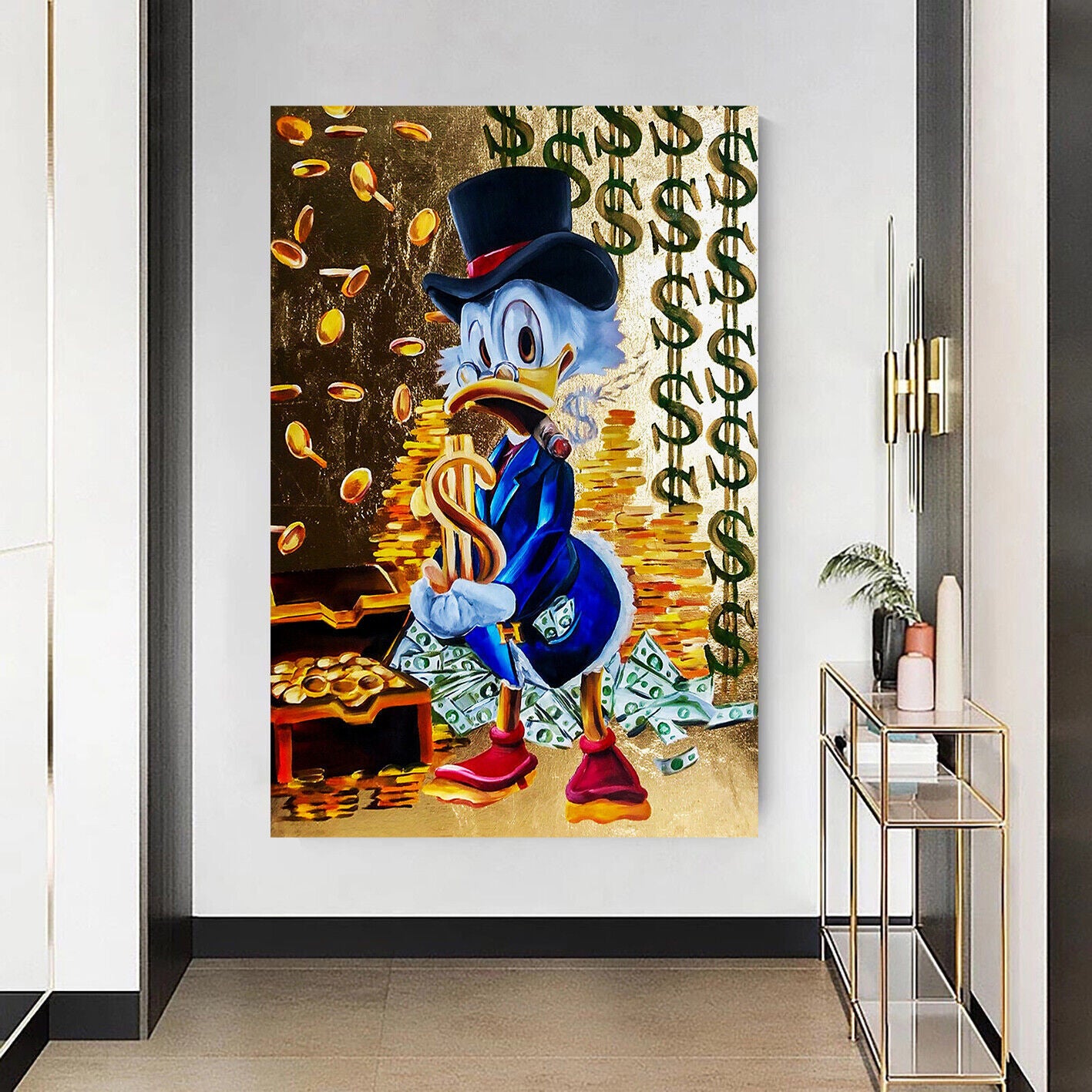 Leinwand Bilder Dagobert Duck Geld Pop Art Wandbilder -Hochwertiger Kunstdruck B8216