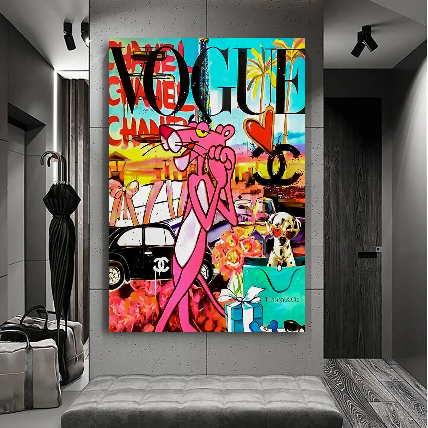 Leinwand Bilder Rosarote Panther Luxus Marken Pop Art  - Hochwertiger Kunstdruck B8281