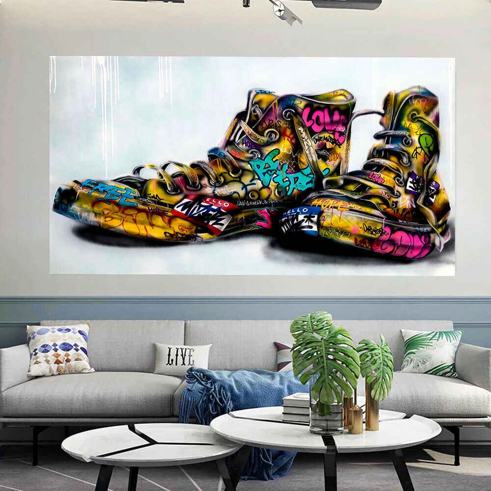 Abstrakte Schuhe Sneaker Leinwand Bilder Wandbilder - Hochwertiger Kunstdruck B8042