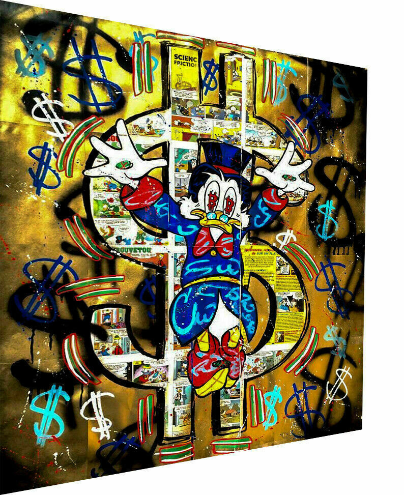 Leinwand Pop Art Donald Duck Dollar  Bilder Wandbilder - Hochwertiger Kunstdruck B8303