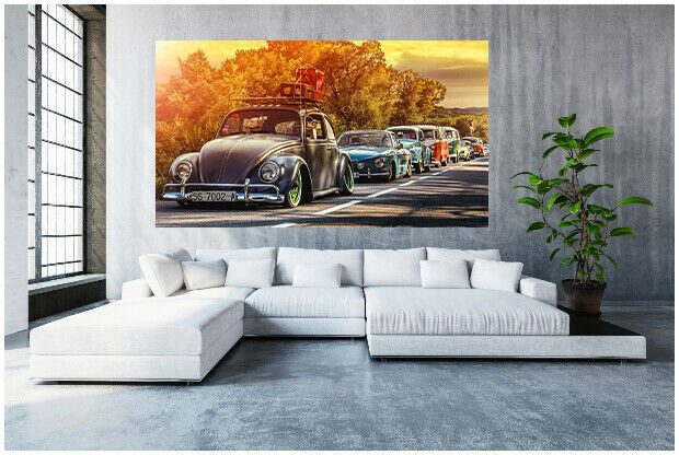 Leinwand Bilder Oldtimer Autos Classic Käfer VW BUS - Hochwertiger Kunstdruck A3344