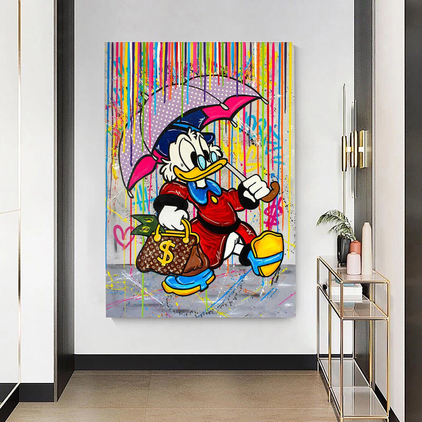 Leinwand Bilder Dagobert Duck Schirm Pop Art Wandbilder -Hochwertiger Kunstdruck B8214