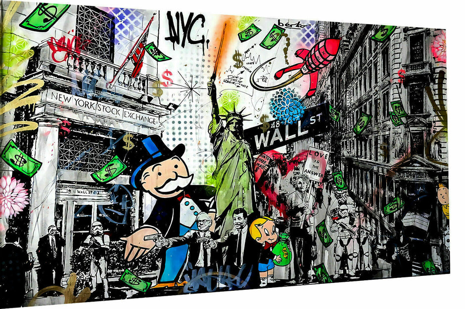 Pop Art Monopoly Figuren NYC Leinwand Wandbilder - Hochwertiger Kunstdruck B8054