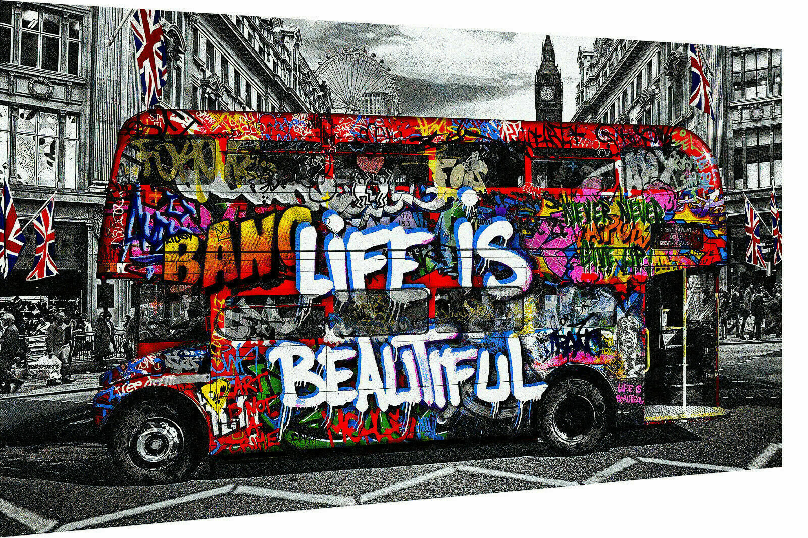 Pop Art Bus Doppeldecker Leinwand Bilder Wandbilder - Hochwertiger Kunstdruck B8144