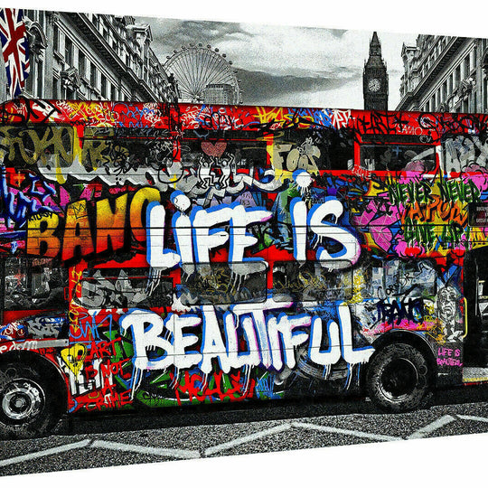 Pop Art Bus Doppeldecker Leinwand Bilder Wandbilder - Hochwertiger Kunstdruck B8144