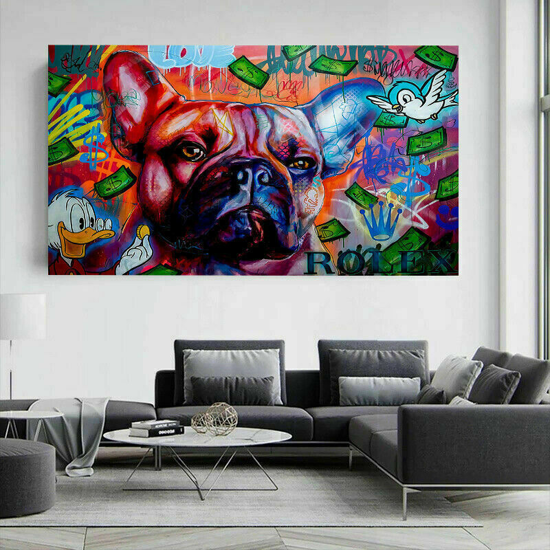 Abstrakt Hund Bulldoge Leinwand Bilder Wandbilder - Hochwertiger Kunstdruck B8056