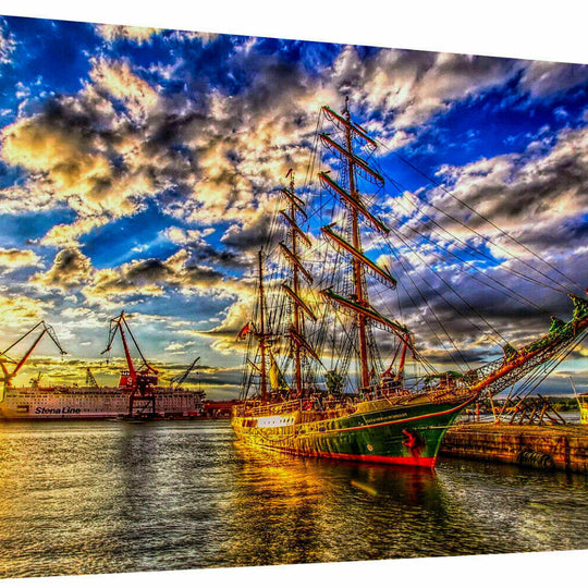 Leinwand Skyline Hamburger Hafen altes Schiff Deutschland Bilder Wandbilder A3640