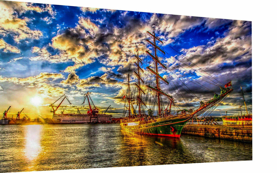 Leinwand Skyline Hamburger Hafen altes Schiff Deutschland Bilder Wandbilder A3640