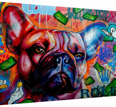 Abstrakt Hund Bulldoge Leinwand Bilder Wandbilder - Hochwertiger Kunstdruck B8056