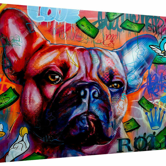 Abstrakt Hund Bulldoge Leinwand Bilder Wandbilder - Hochwertiger Kunstdruck B8056