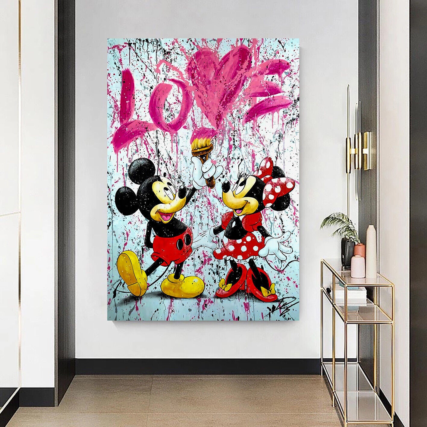 Leinwand Bilder Micky & Minnie love Pop Art Wandbilder - Hochwertiger Kunstdruck B8254